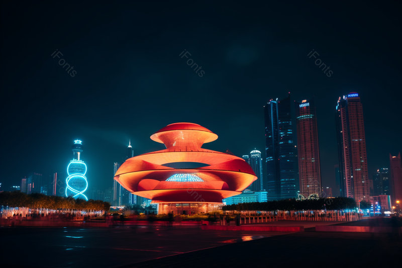 红色摄影图夜晚的青岛五四广场灯光秀,高清,摄影图,摄影图片,图片大全,摄影图免费下载